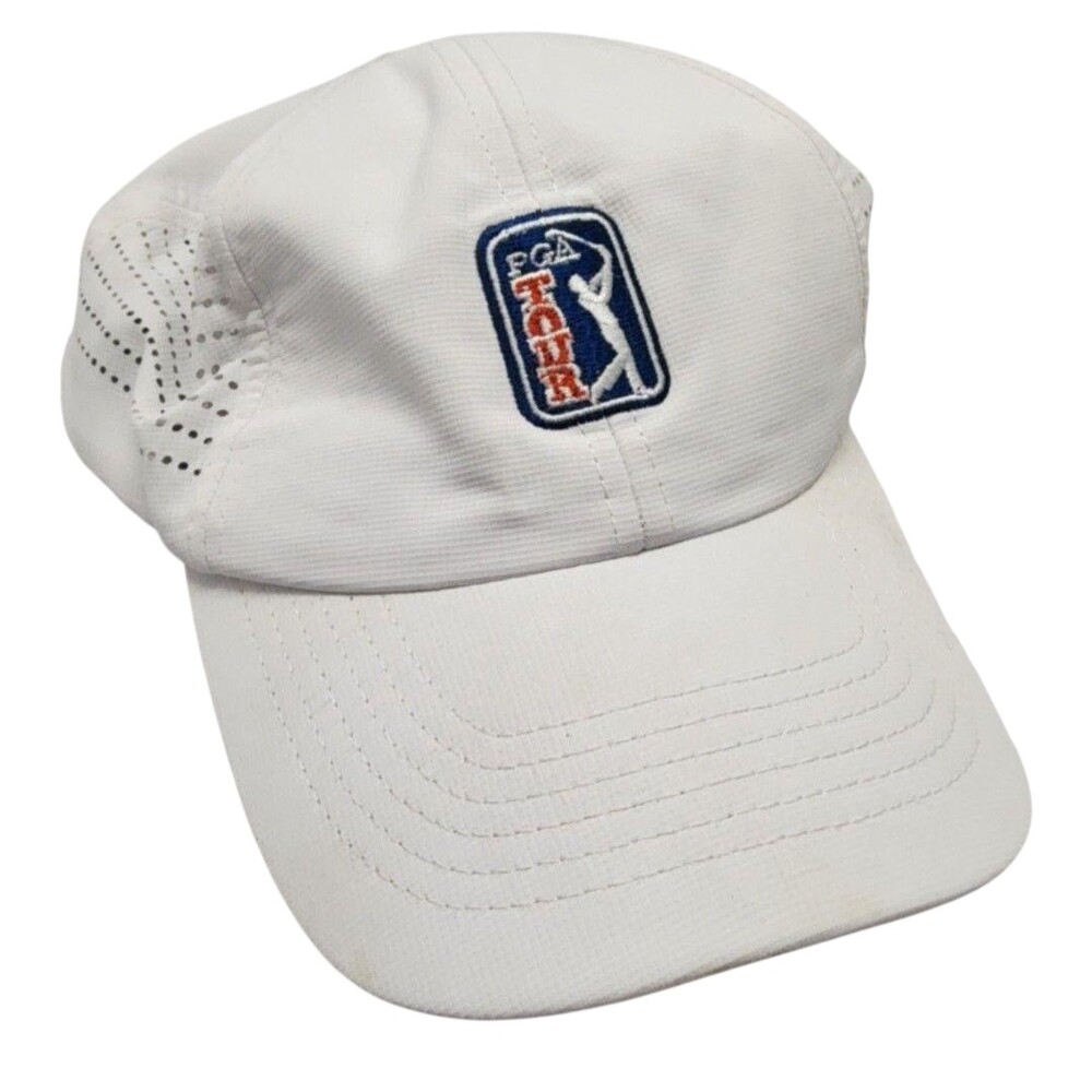PGA Tour Hat Cap Strap Back Mens One Size White Golf Imperial Mesh Polyester